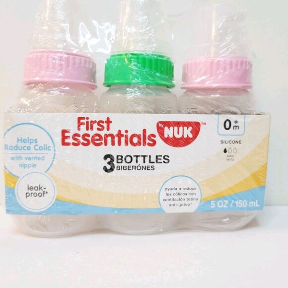 First Essentials by NUK 5 oz. Slow Flow Baby 3pk Bottles Silicone Leak Proof - Picture 2 of 3